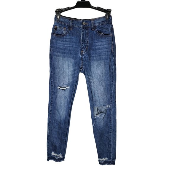 KanCan Denim - Kancan Women's Raw Hem Whiskered Distressed Denim Blue Jeans‎ Size 1/24